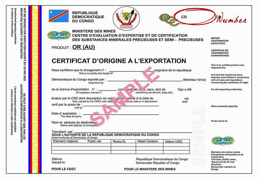 Specimen Certificate of Origin